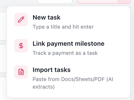 Add task: link a payment, AI import