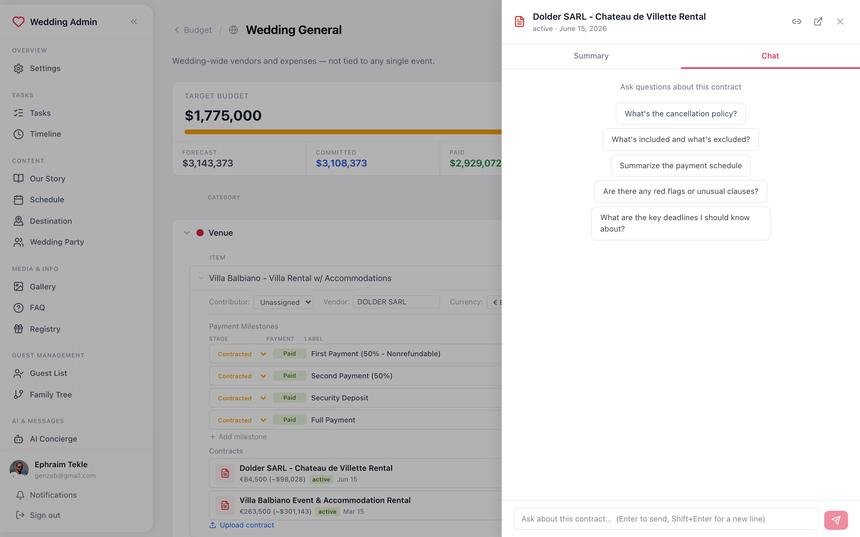 Chat with a specific vendor contract