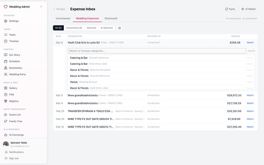 Bank transactions matched to budget milestones with AI